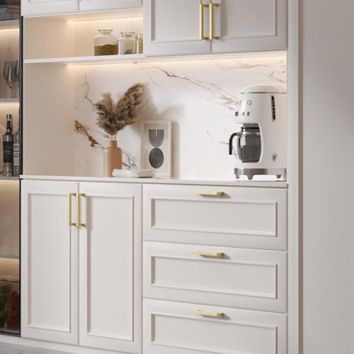 Goldenwarm Gold Cabinet Pulls Kitchen Cabinet Door Handle - LSJ12GD320 Brushed Brass Drawer Pulls 12-3/5 Inch Hole Center Modern Square Cupboard Handles Hardware Dresser Knobs 25 Pack - color: Gold, size: 12-3/5in Hole Centers