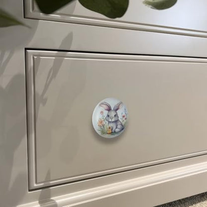 8Pack1.5 Rabbit with Flowers Ceramics Handle Knob Cute Safari Animal Decor Cabinet Dresser Drawer Knobs and Pulls