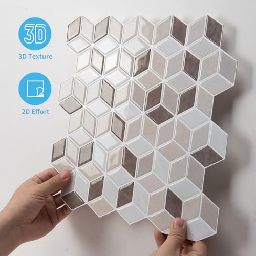 Art3d Peel and Stick Backsplash, 3D Hexagon Wall Tile, 10-Pack, Light Brown