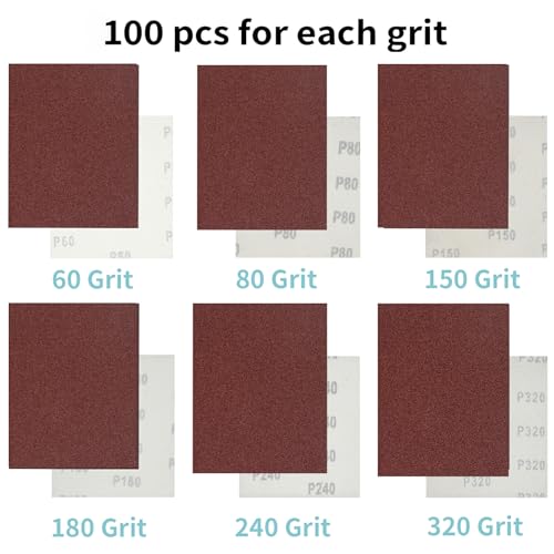100 PCS 1/4 Sheet Sandpaper for Palm Sander 4.5" x 5.5" Sandpaper Sheets 80 Grit Hook and Loop Sandpaper Aluminum Oxide 1/4 Sandpaper Sheets Sanding Blocks for Metal, Woodworking (80 Grit) - size: 80 Grit