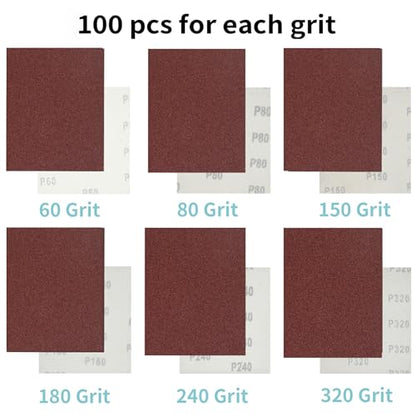 100 PCS 1/4 Sheet Sandpaper for Palm Sander 4.5" x 5.5" Sandpaper Sheets 320 Grit Hook and Loop Sandpaper Aluminum Oxide 1/4 Sandpaper Sheets Sanding Blocks for Metal, Woodworking (320 Grit) - size: 320 Grit
