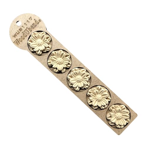 WoodUbend WUB1117 Medium Petalled Flowers - Appliques - Heat Bendable & Flexible Wood Onlays 4x4cm - DIY Craft, Furniture & Home Decor - Easy to Apply & Paint - Versatile & Reusable Decals (5 Pack) - size: WUB1117