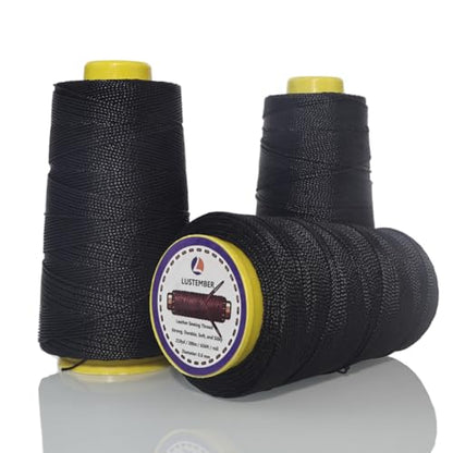 LUSTEMBER Heavy Duty Sewing Thread, 3 Rolls x 656 ft Extra Strong Upholstery Thread, Smooth Nylon Thread for Leather, Canvas, Outdoor Gear, Shoes - Black - color: Black