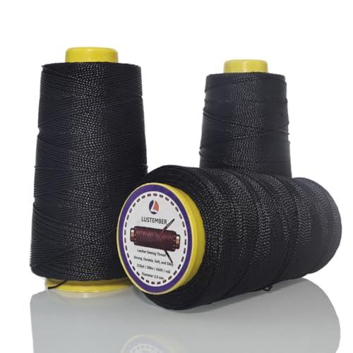 LUSTEMBER Heavy Duty Sewing Thread, 3 Rolls x 656 ft Extra Strong Upholstery Thread, Smooth Nylon Thread for Leather, Canvas, Outdoor Gear, Shoes - Black - color: Black