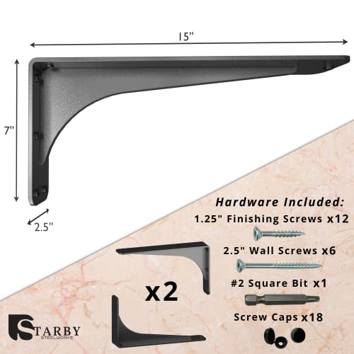 Starby Gladiator Series Solid Heavy Duty Welded 500 Lb Low Profile Granite Countertop Support Shelf Brackets Floating Shelf Discrete Slim 500 LB Capacity (2 Pack) (7" x 15" x 2.5") - size: 7" x 15" x 2.5"