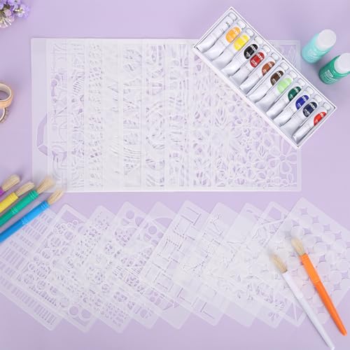 20 Pcs Stencils for Painting Mixed Size Abstract Texture Stencils Geometric Patterns Featuring Line Stripes Floral Textures for Painting on Walls Wood Canvas Furniture Decor - style: Style 3