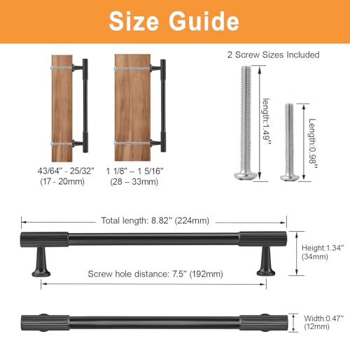 VEHCIL 20 Pack Matte Black Cabinet Handles, 7.5" Hole Centers Kitchen Cabinet Pulls Drawer Dresser Handles Cabinet Hardware for Kitchen Cupboard, Solid Zinc Alloy - color: Matte Black (20PACK), size: 7.5 Inch Hole Center