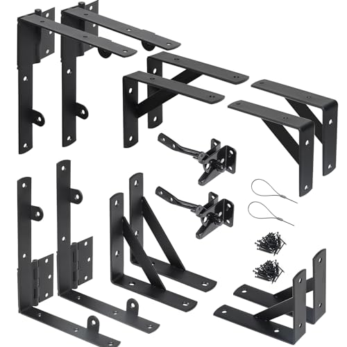 WEKIS 2 Sets Anti Sag Gate Kit Heavy Duty No Sag Kit Gate Corner Brace Bracket for Wooden Fence Gate with Self-Locking Gate Latch - size: Double Door Set