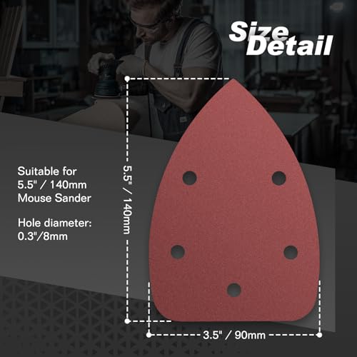 50PCS Mouse Detail Sander Sandpaper, 120 Grits Triangle Sanding Pads, 5 Holes Sanding Sheets Sandpaper Assortment, Sander Pads Sander Paper Mouse Sand Paper for Sanding Polishing - size: 120 Grit