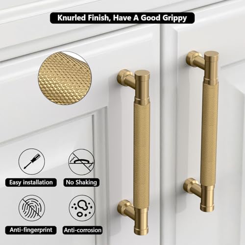 Champagne Bronze Knurled Cabinet Handles Kitchen Pulls 6.25 Inch 10 Pack - color: Champagne Bronze, size: 6.3" Hole Center