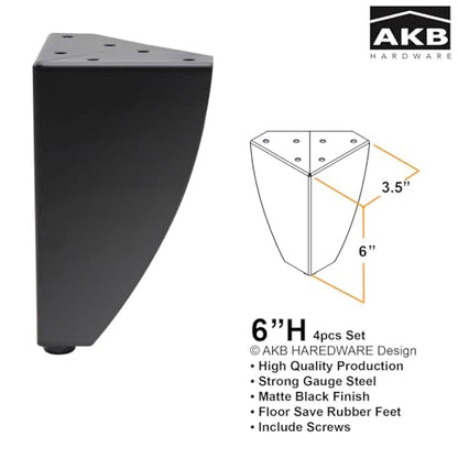 Set of 4 Classic Style Sofa Cabinet Tables with Heavy-Duty Metal Legs – Durable Furniture for Living Room, Entryway, and Bedroom (Black, 6" H) - color: Black, size: 6"H