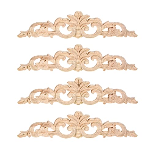 4Pcs Wood Carved Appliques Long Wooden Carving Onlays Decals for Furniture - color: 4-Pack, size: 11.9 x 2.8 inches
