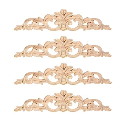 4Pcs Wood Carved Appliques Long Wooden Carving Onlays Decals for Furniture - color: 4-Pack, size: 11.9 x 2.8 inches