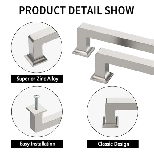 Brushed Satin Nickel Cabinet Handles Kitchen Pulls 3.75 Inch 10 Pack - color: Brushed Satin Nickel, size: 3.75" Hole Center