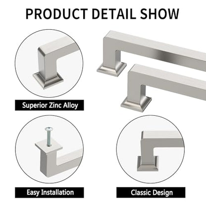 Brushed Satin Nickel Cabinet Handles Kitchen Pulls 3.75 Inch 10 Pack - color: Brushed Satin Nickel, size: 3.75" Hole Center