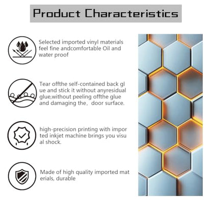 arricraft 2 Sheets Geometric Self-Adhesive Door Sticker, 31.5x78.7inch 3D Hexagon Pattern Door Murals Stickers PVC Removable Wallpaper Decoration for Bedrooms Living Room - style: Hexagon