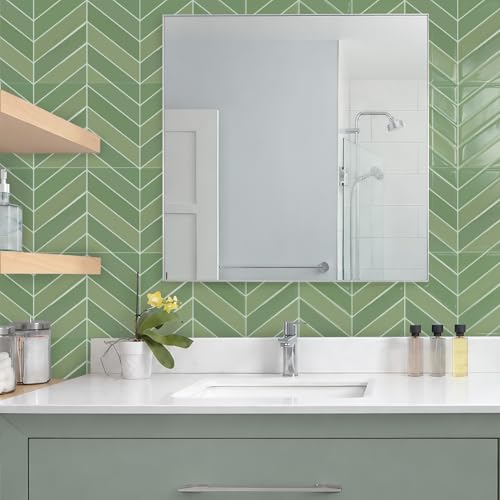 STICKGOO Herringbone Peel and Stick Backsplash, Olive Green, 10 Sheets - color: Olive Green, size: Pack of 10