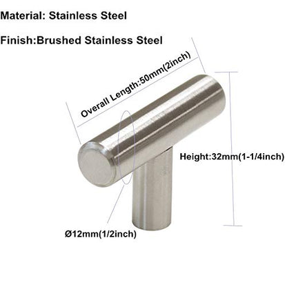 Goldenwarm 10 Pack Brushed Nickel Cabinet Knobs T Bar Knobs, 2Inch - color: ‎Brushed Stainless Steel