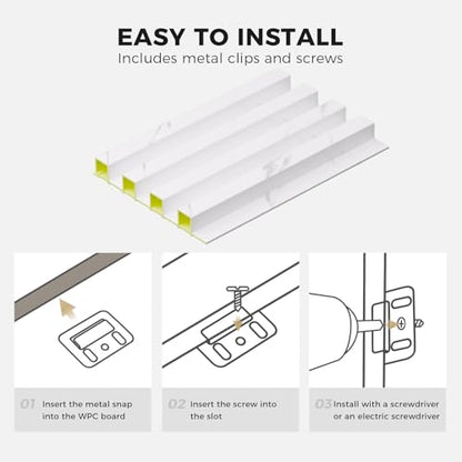 OUZUGIE WPC Acoustic Slat Wall Paneling, 8-Pack 114 x 6 Inches - color: White, size: (High)114“ x 6"