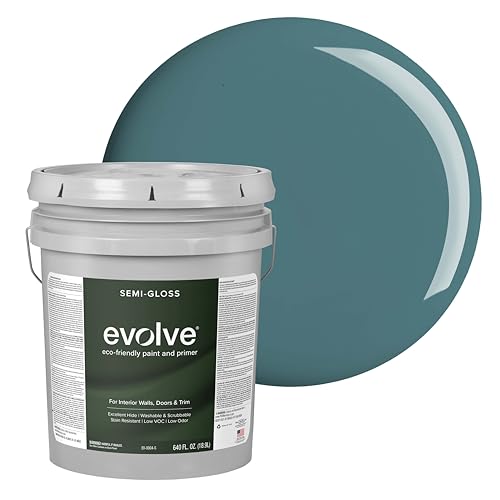 Evolve Interior Paint & Primer, Four Sheens, 1-Gallon & 5-Gallon, Designer Curated Color Palette – One-Coat Coverage, Excellent Hide, Low VOC, Low Odor, Washable Paint for Walls, Ceilings & Trim - Semi-Gloss Sheen (Vine Green, 5-Gallon (640 fl. Oz.)) - co