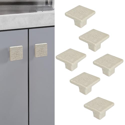6 Pack Ceramic Drawer Pulls Square Cabinet Pulls Beige Drawer Knobs Wavy Natural Cabinet Handles Cute Dresser Knobs Boho Drawer Pull - color: Beige