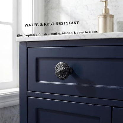 DWYL & LWYD 10 Pack Black Cabinet Knobs,Heavy Duty Zinc Alloy Flower Pattern,1-2/5"Dia Round Matte Black Kitchen Cabinet Knobs Handles for Cabinets and Drawers Drawer Pulls - color: Black