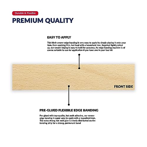 Birch Edge Banding 1 inch x 25 feet Wood Veneer Pre Glued Adhesive Edging Trim Band Tape Iron On Flexible Strip Roll Laminate Cabinate Countertop Furniture Shelf MDF Board Paintable Edgebanding - size: 1 in x 25 ft
