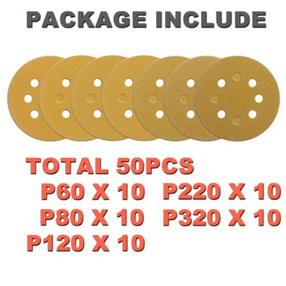 50Pcs 5 Inch Wet Dry Sanding Discs: 60-320 Grit Assorment