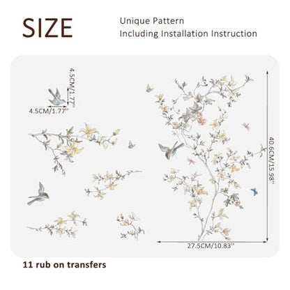 Floral Rub on Transfer for Furniture Wood Glass DIY - color: Spring Summer Birdsong