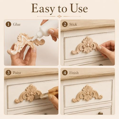 10Pcs Wood Appliques Unpainted Corner Carving Decals