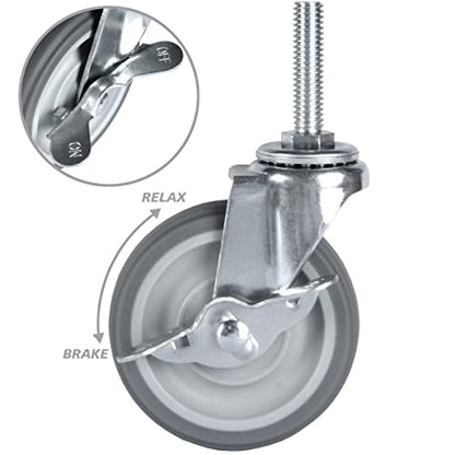 Finnhomy Caster Wheels 3 Inch Set of 4 Heavy Duty Threaded Stem Casters 3/8"-16x1-1/2 Swivel Rubber Industrial Castors Locking Wheels for Wire Shelving/Furniture/Carts Load Bearing 720 Lbs Gray - size: 3/8" -16 x 1-1/2" (with Brake)