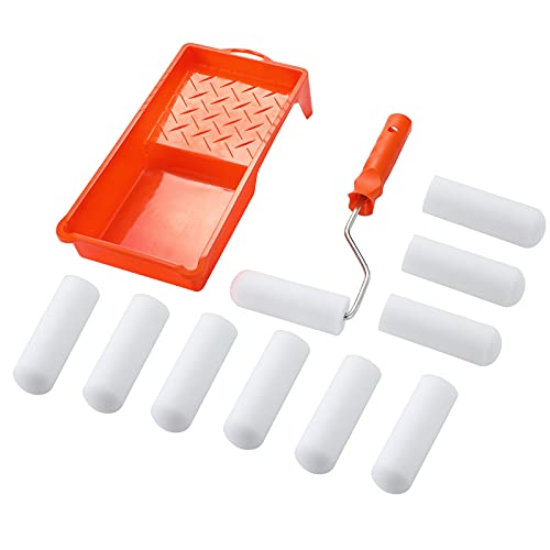 4" Foam Paint Roller Set 12Pack with Frame,Tray High Density Cover