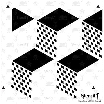 Stencil1 Geometric 3D Repeat Wallpaper Pattern Stencil - Reusable Premium Quality Mylar Stencils Painting Walls, Fabric, Furniture, Crafts, Decor - Allover Wall Effects - 11" x 11” - color: Geometric 3D Repeat Wallpaper Pattern Stencil