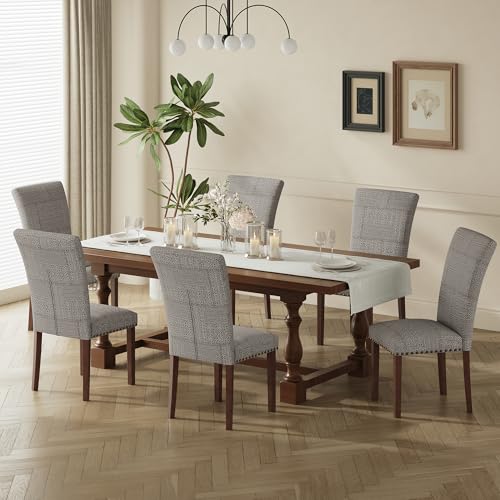 COLAMY Upholstered Parsons Dining Chairs Set of 6, Fabric Dining Room Kitchen Side Chair with Nailhead Trim and Wood Legs - Boho - color: F-boho, size: Set of 6