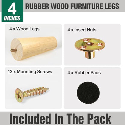 FoDau770 Rubber Wood Legs 4", Straight Taper, 5/16"-18 Thread, 4pcs - color: Varnish, size: 4 Inch - Straight (90°)