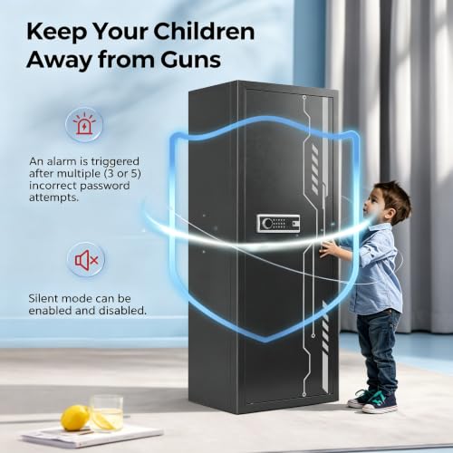 KAER Gun Safe for Rifles and Pistols, 8-13 Gun Cabinet for Shotguns, With Upgraded Electronic Combination Lock & Built-in Safe & Removable Dividers, Ammo Cabinet for Home, Garage, Office
