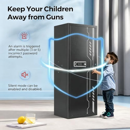 KAER Gun Safe for Rifles and Pistols, 8-13 Gun Cabinet for Shotguns, With Upgraded Electronic Combination Lock & Built-in Safe & Removable Dividers, Ammo Cabinet for Home, Garage, Office