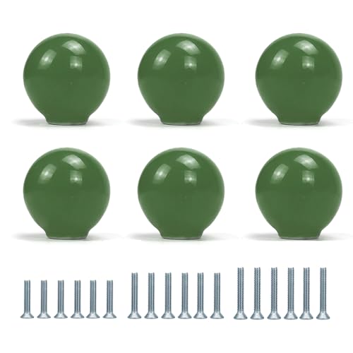 FOAN Cabinet Knobs 6 Pack, Ceramic Drawer Grip Handle, Suitable for Cupboard/Drawer/Dresser/Toilet/Kids Room, 1-1/4inch, Equipped with Multi Size Screws，Blackish Green - color: deep green