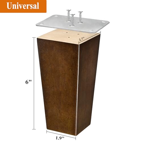 Wood Furniture Legs 6 inch Sofa Legs Square Couch Legs Universally Applicable Replacement Legs for Ottoman, Dresser, Easy to Install, Normal Size for U.S.Made and Other Furniture - size: 6 inch (4pcs) Universal (No hanger bolt)