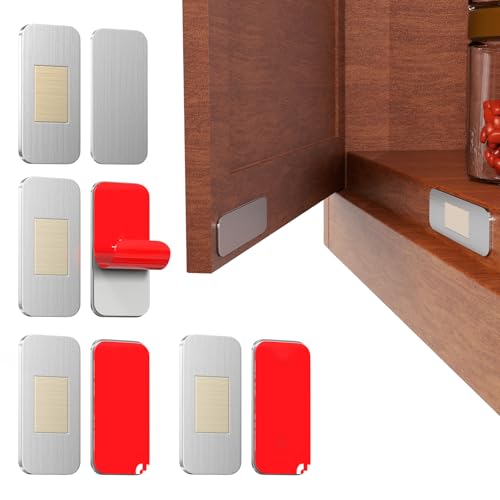 No Drill Magnetic Cabinet Door Catch 4 Pack - Stainless Steel Hold - color: Silvery