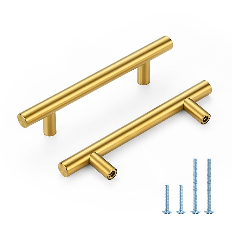 HOME EDIT Gold Cabinet Handles, Drawer Pulls, 3-3/4 Inch, 30 Pack - color: Brushed Brass, size: 3-3/4 Inch Hole Center