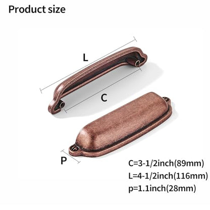 khtumeware 10 Pack Antique Copper Cup Pulls 3-1/2 Inch Center to Center - Cabinet & Drawer Handles for Kitchen Hardware - color: Antique Copper, size: 3-1/2"(89mm) Hole Center