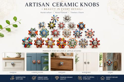 JGARTS Dotted Mix Color Multi Designed Ceramic Cupboard Cabinet Door Knobs Drawer Pulls & Chrome Hardware - Hand Painted Pulls Set of 20 - color: Multicolor 1
