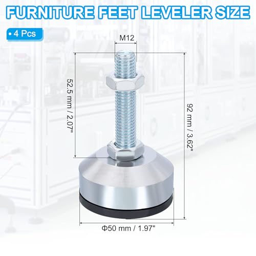 PATIKIL Furniture Leveling Feet 2.4" Dia Base M12 Thread, 4 Pcs Carbon Steel Adjustable Threaded Furniture Levelers Screw on Leg Leveler with Pads for Desk Chair, Black - color: Black, size: D60*M12*L60