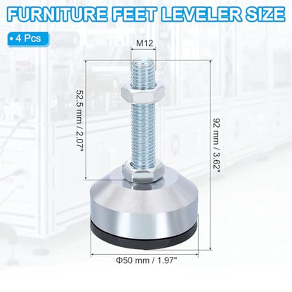 PATIKIL Furniture Leveling Feet 2.4" Dia Base M12 Thread, 4 Pcs Carbon Steel Adjustable Threaded Furniture Levelers Screw on Leg Leveler with Pads for Desk Chair, Black - color: Black, size: D60*M12*L60