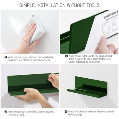 PAVSTINE Adhesive Floating Shelves for Wall No Drilling, 12 Inch Acrylic Self Adhesive Shelves, Stick on Shelves, Dorm Wall Shelf, for Bathroom, Kitchen, Bedroom, Office, Gaming Room, Green - color: Green