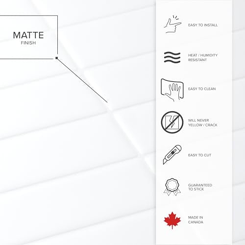 Smart Tiles Peel and Stick backsplash, Stacked Pure White, 11.43"x9" - color: Pure White