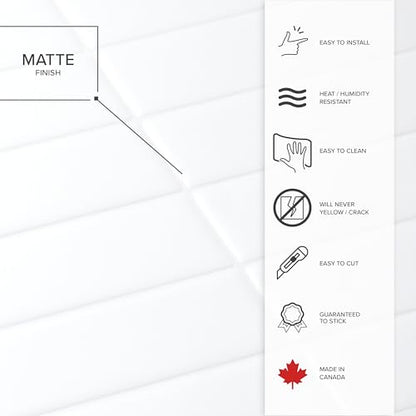 Smart Tiles Peel and Stick backsplash, Stacked Pure White, 11.43"x9" - color: Pure White