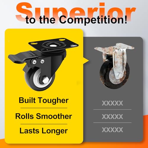 2" Black Caster Wheel Set of 4, Swivel Plate Casters with Brake - color: Black, size: 2 IN