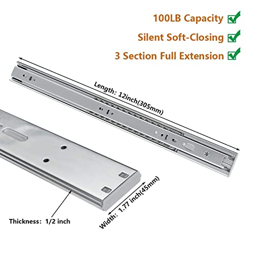 LONTAN 10 Pairs Soft Close Drawer Slides 12 Inch Heavy Duty Cabinet Rails - color: Silver-Soft Close, size: 12 Inch - Drawer Slide